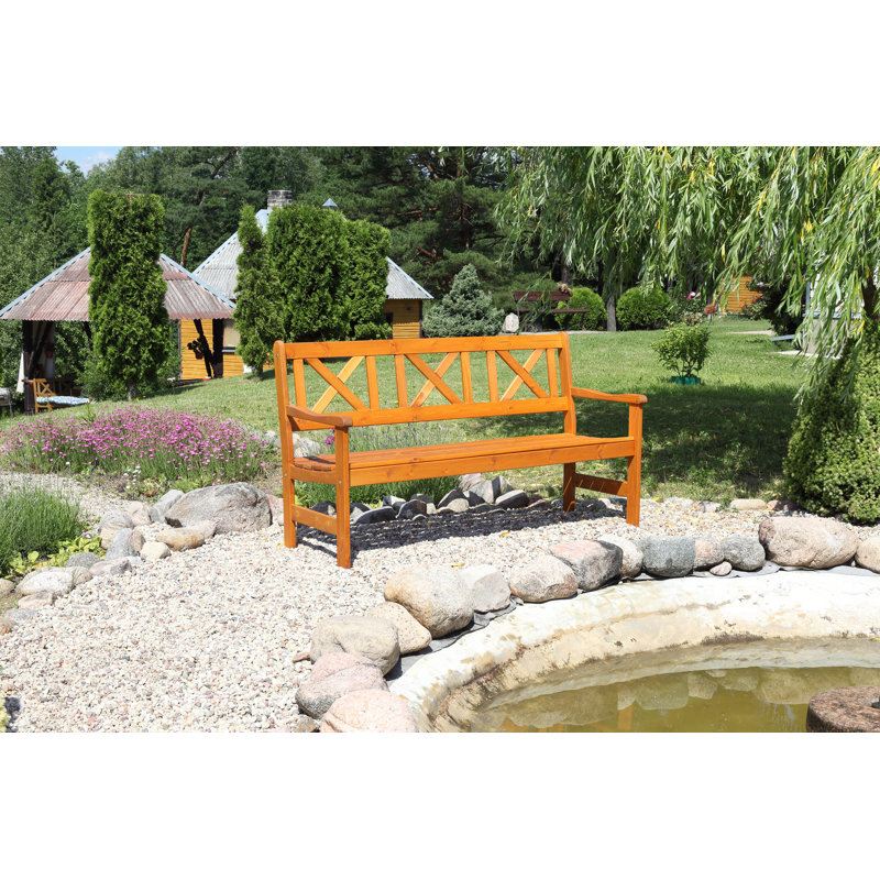 Bradon Solid Wood Pine Outdoor Bench, 88cm H x 157cm W x 61cm D, Honey