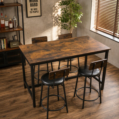 Ensemble de table de bar avec 4 tabourets de bar en polyuréthane avec dossier, gris, L 47,24 po x l 23,62 po x H 35,43 po
