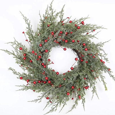 22" Artificial Winter Christmas Cypress Berry Wreath For Front Door
