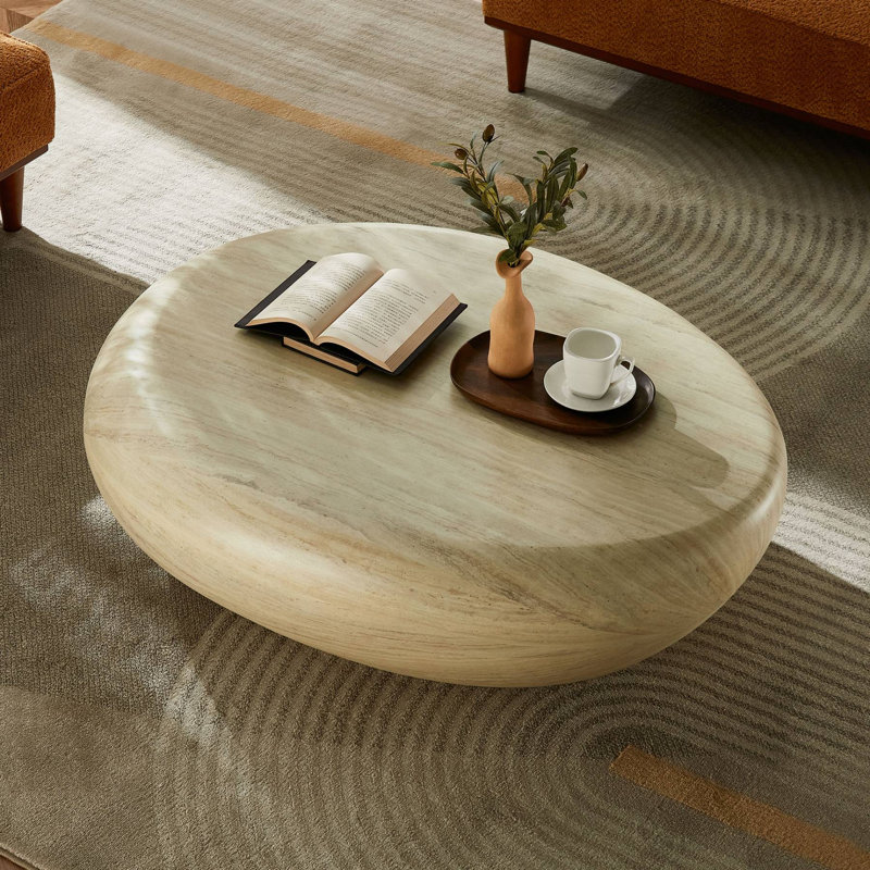 Table basse irrégulière, 14.17" H x 43.3" L x 32.67" W, White Wood