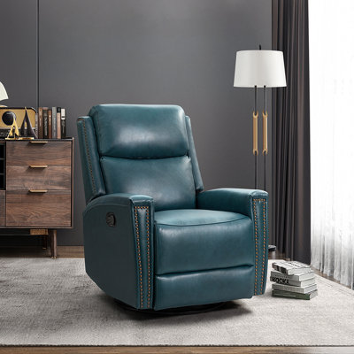 Chikako Genuine Leather Swivel Rocker Manual Recliner