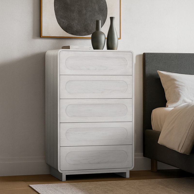Commode 5 tiroirs Tenley Mid-Century, Blanc
