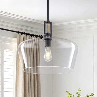 Luminaire suspendu en forme de dôme en verre transparent 1 lumière 18 po
