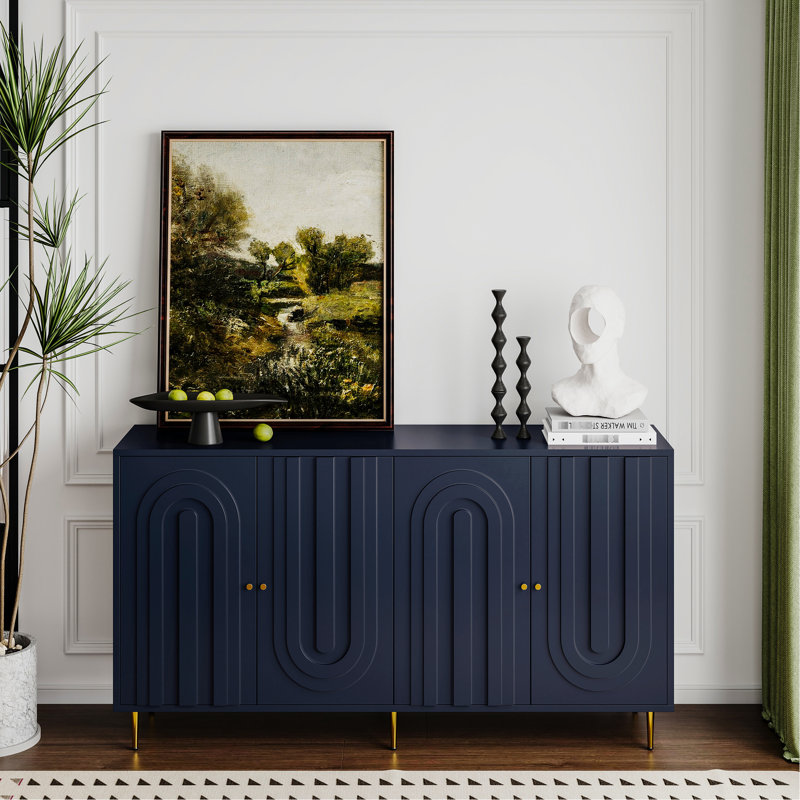 Armoire en bois laquée bleue pour le couloir et la cuisine. 4 portes, tablettes réglables, serveur à structure stable - salle à manger et bureau