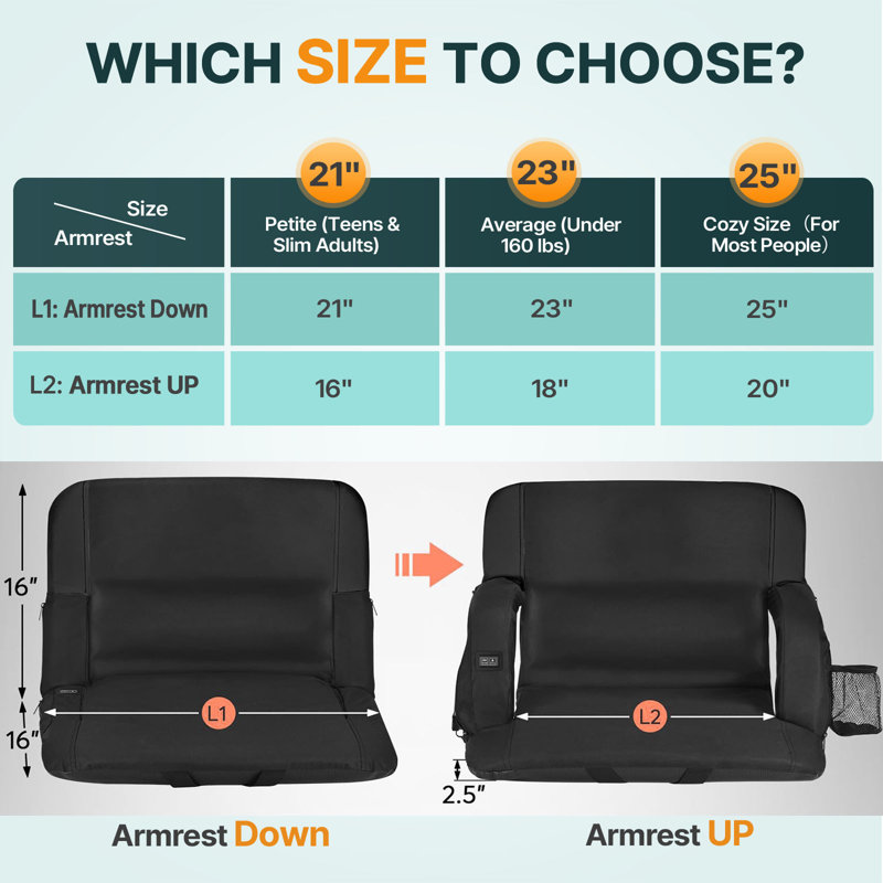 2Pk Heated Stadium Seat With Massage & Back Support, Usb Electric Bleacher Chair With 3 Heat Levels, 6 Massage Modes, Waterproof 600D Oxford Fabric