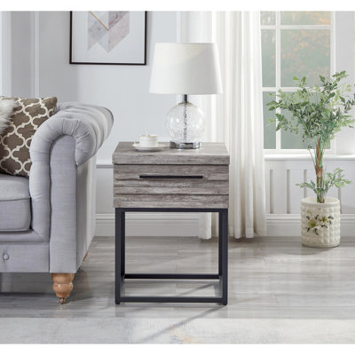 Table de bout céleste grise avec tiroir - Rehaussez votre décor. Fabriqué de beaux matériaux. Offre un espace de rangement supplémentaire. Rangement de 17,84 po x P 17 po polyvalent pour la chambre à coucher ou le salon