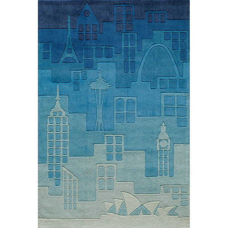 Tapis bleu touffeté à la main Aiyla, Rectangle 5 pi x 7 pi