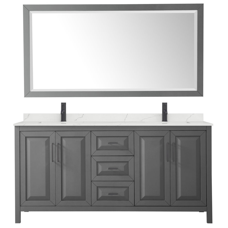 Daria 72'' W Vanity, Matte Black, Gray, White Quartz