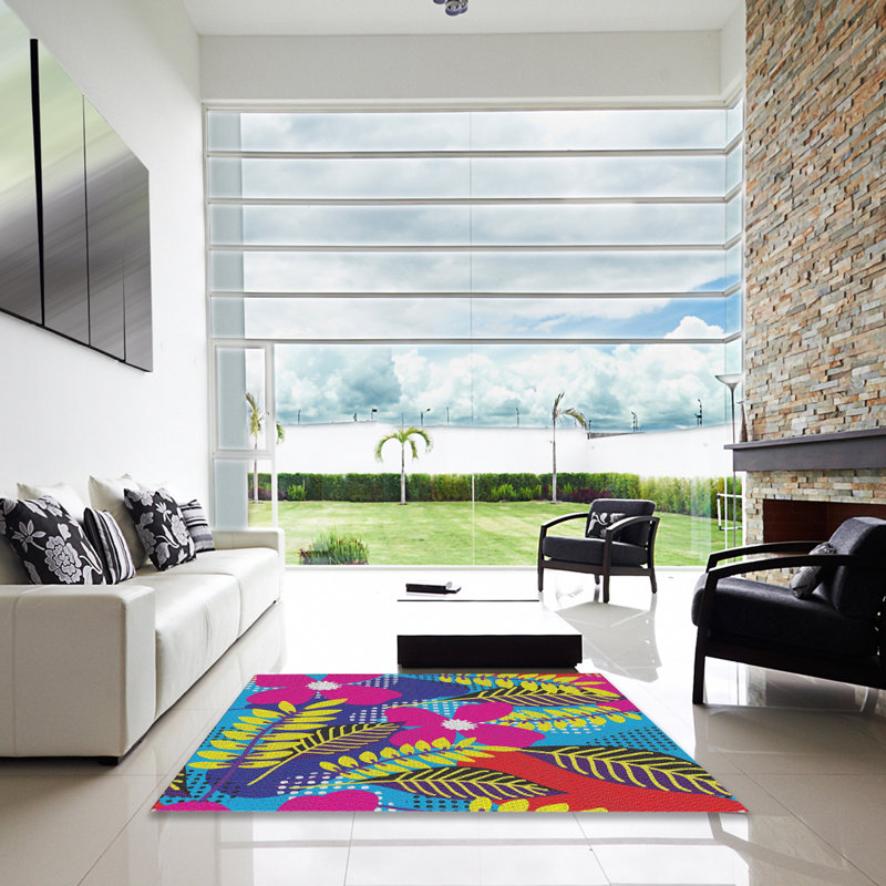 Tapis rose / jaune / bleu Nimrah, Carré 7 pi