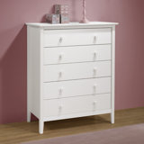 Simplicity Wood 5-Drawer Chest, Kids Bedroom Dresser, Anti-Tip Safety, Metal Glides, Wooden Knobs, Brazilian Pine and Veneers, White