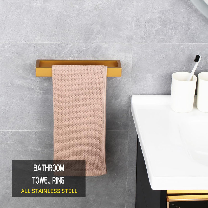 Premium Stainless Steel Bathroom Accessory Set With Gold Finish - Wall Mount Toilet Paper Holder And Towel Ring