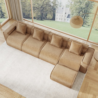 Modulaires spacieux en forme de L en velours, design moderne, sans assemblage, parfait pour les réceptions en famille