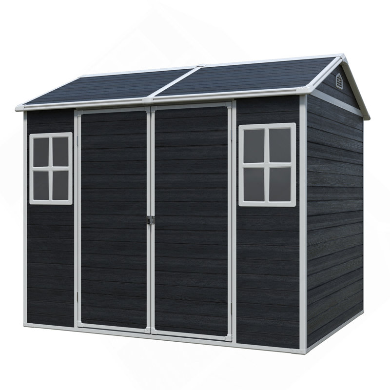 8 X 6Ft  Resin Outdoor Storage Shed Waterproof Shed With Floor & Two Windows & Lockable Door, Tool Shed For Garden, Patio, Backyard ,Black
