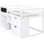 Lit mezzanine simple bas blanc avec tiroir et bureau roulant - Bois massif solide pour une chambre à coucher fonctionnelle-609083903