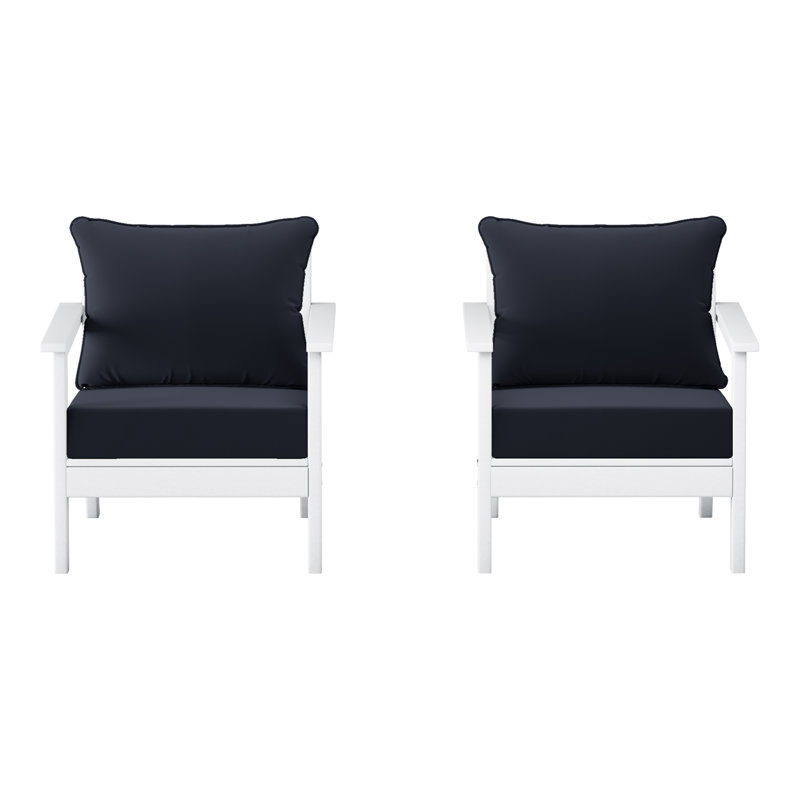 Chaise profonde avec coussins (ensemble de 2), Marine, Blanc