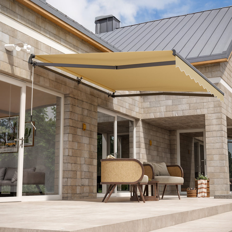 Motorized Retractable Awning with Wind/Sun Sensor, Remote Control and LED Light