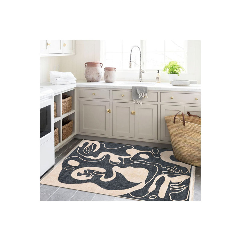 Tapis décoratif beige tissé à la machine beige, Rectangle 3 pi 3 po x 4 pi 11 po