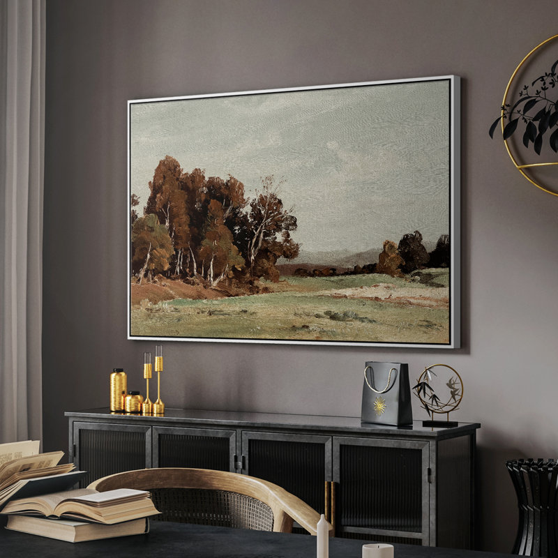 Paysage rétro - cmxxiv, Toile encadrée flottée blanche, H 27 po x l 41 po x P 2 po