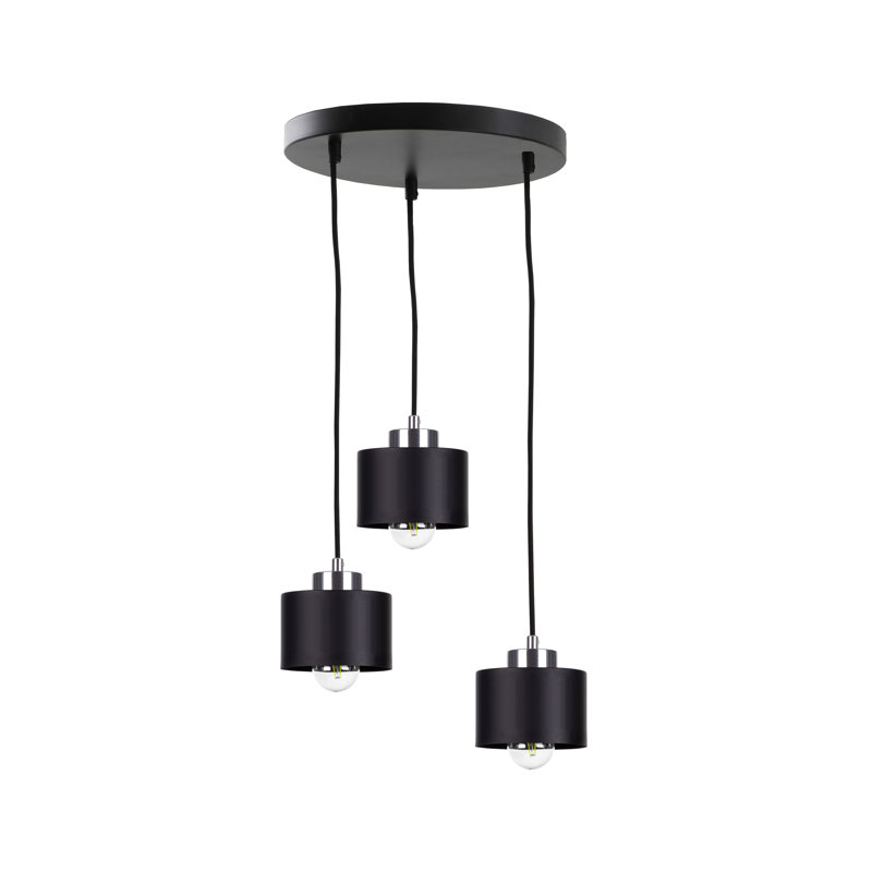 Baylon 3 - Light Drum Pendant, Black, Black/Silver