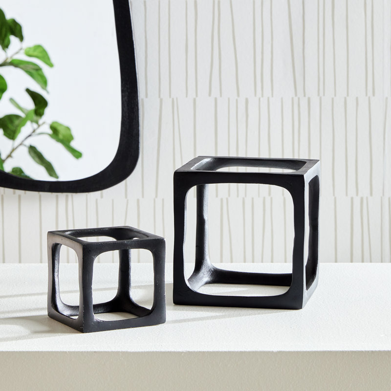 Set of 2 Cubist Sculptures, Black