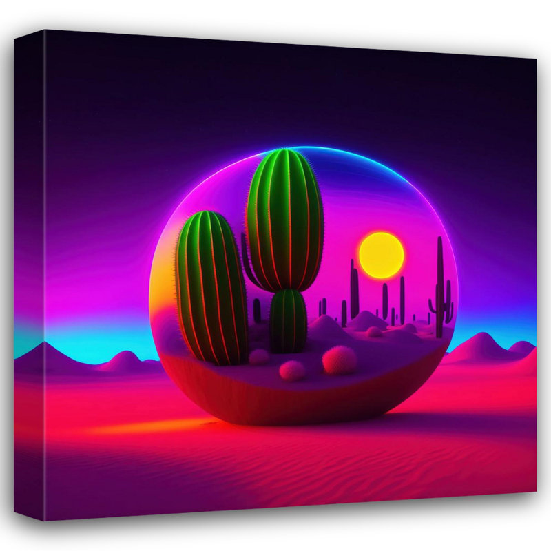«Unreal Neon Cactus Two» par Stephen Chambers, impression sur toile tendue, L 15 po x H 15 po