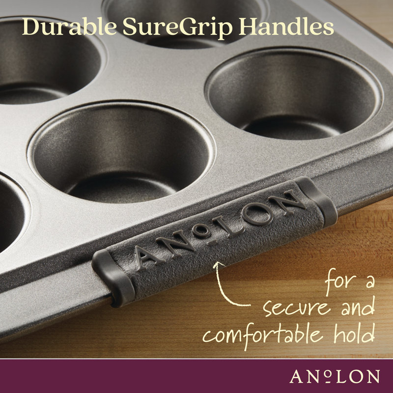 Anolon Advanced Bakeware Nonstick Muffin Pan with Lid, 12-Cup, Graphite
