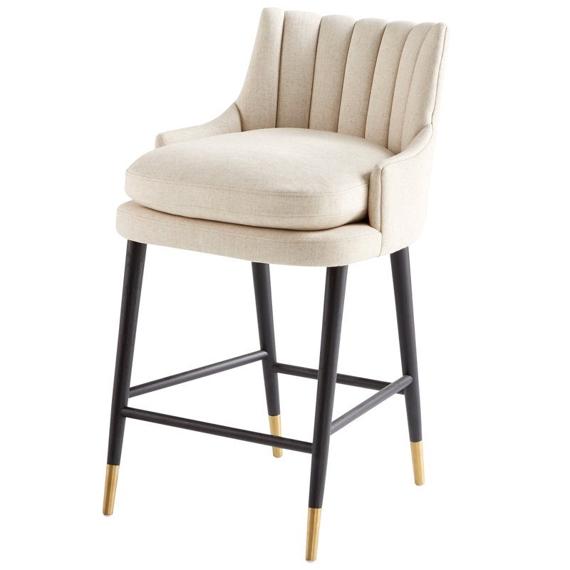 Tesoro Upholstered Counter Stool with Solid Wood Frame, Rayon-Cream