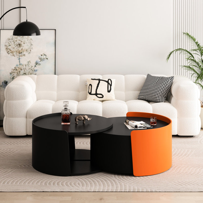 Table basse noire avec tablette - sans assemblage, pour le salon et le bureau, Noir