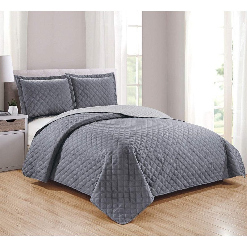 Ensemble de surfaces réversibles Baudette, Courtepointe très grand + 2 taies décoratives, Gris