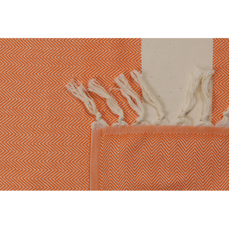 Serviette de plage 100% coton Halmstad, Orange/Blanc
