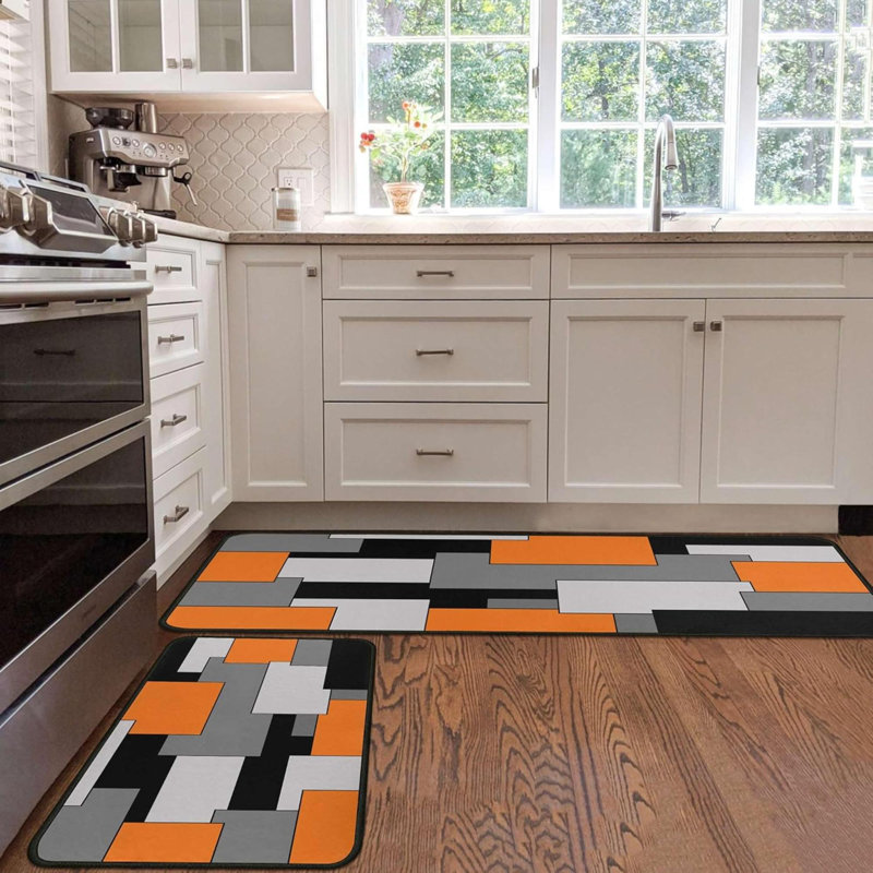 Ensemble de 2 tapis de cuisine à motif géométrique à motif antidérapant avec tapis de cuisine et tapis de cuisine