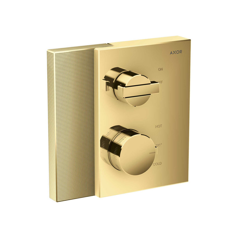 AXOR Edge Diamond Cut Thermostatic Trim with Volume Control Valve Trim Only, Polished Gold Optic
