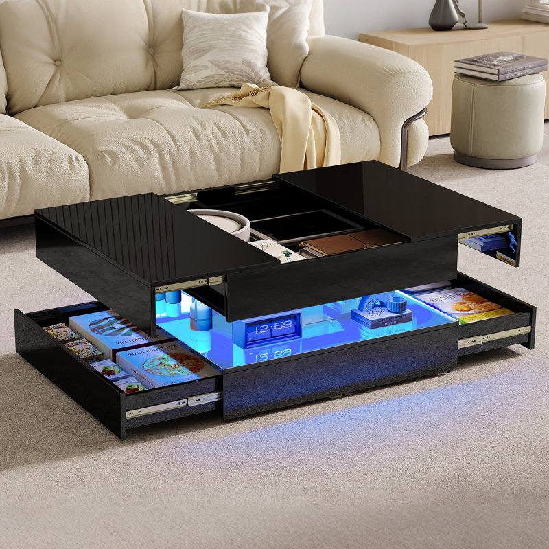 Pedestal Coffee Table with Storage, Black