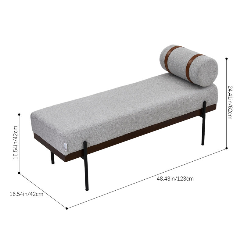 Chenille Upholstered Bench, Light Grey
