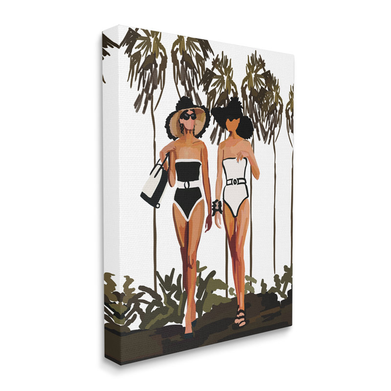 «Beach Babes Strolling Tropical Summer Beach Adventure» par Amelia Noyes - impression, Toile tendue