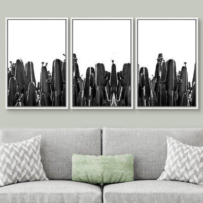 Succulents " Black And White Cactus Home Artwork Decoration Living Room Bedroom " 3 - Pieces