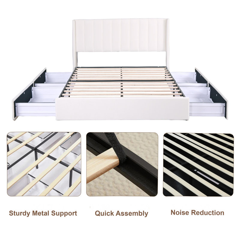 Jeilyn Upholstered Platform Drawer Storage Bed - Thumbnail 2