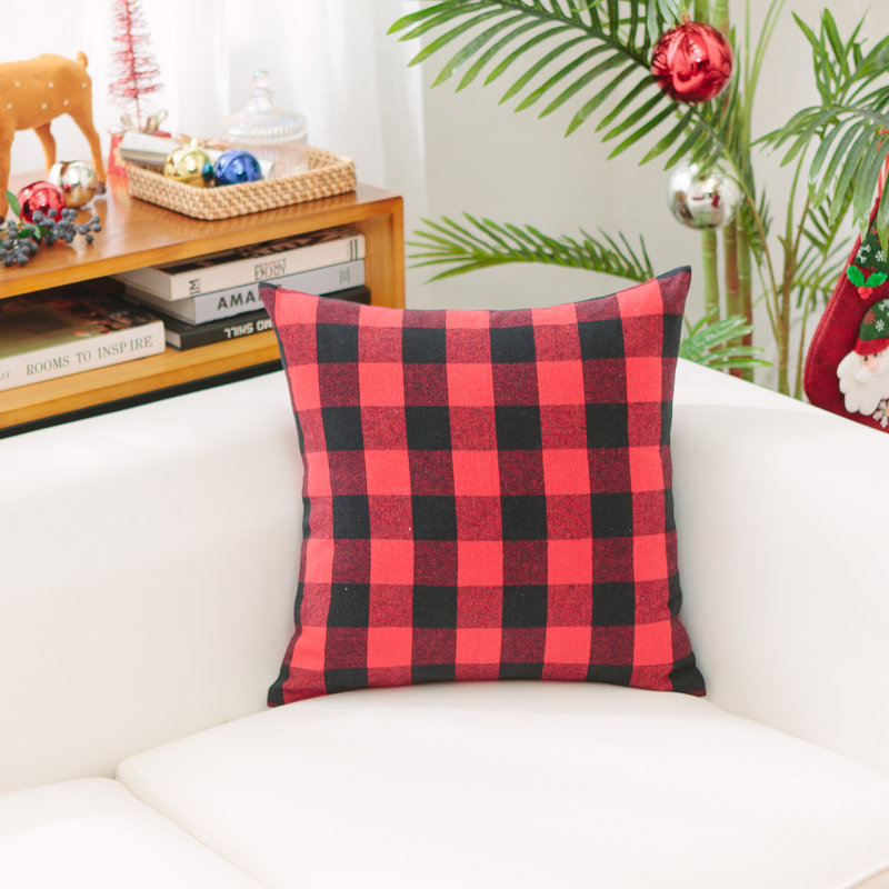 Buffalo Check Cotton Reversible Pillow, Blue/White, 18" H x 18" W, No Fill