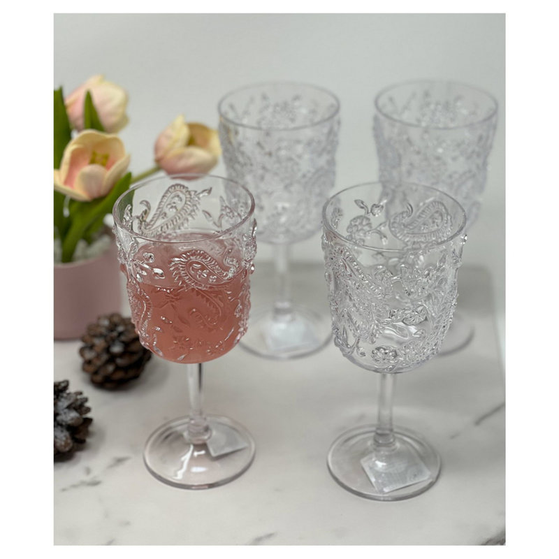 Verres à vin en plastique à motif cachemire, Clair