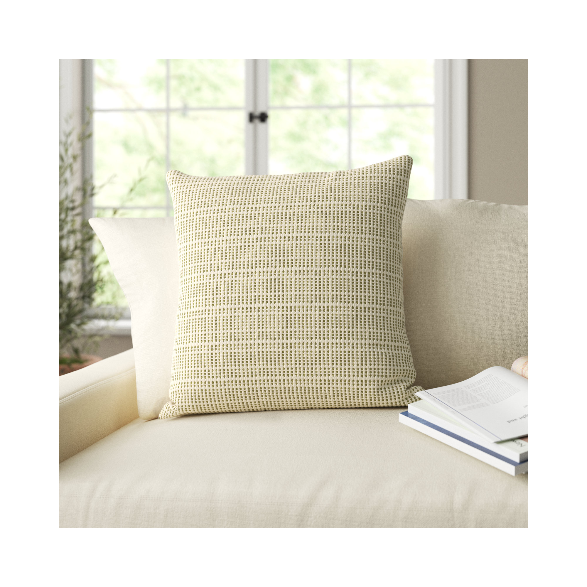 Migina Dots Cotton Throw Pillow, Green