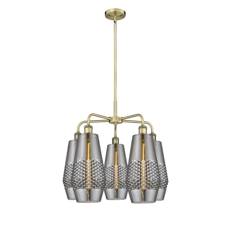 Lustre 5 lumières Monabo, Fumée, Laiton antique