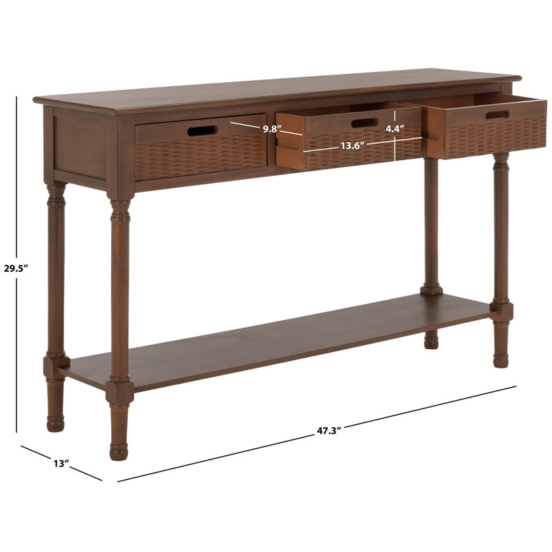 Landers Brown Wood and Metal 3-Drawer Console Table