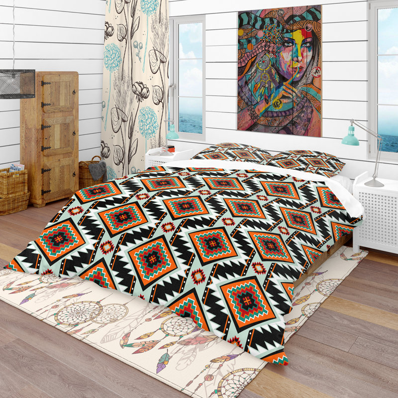 First Nations Pattern - Bohemian Abstract Duvet Cover Set - Microfiber Polyester, Twin Duvet Cover + 1 Sham