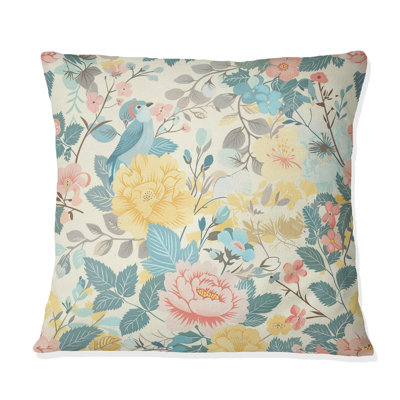 Coussin décoratif rose, rose et jaune Vintage Flower Paradise