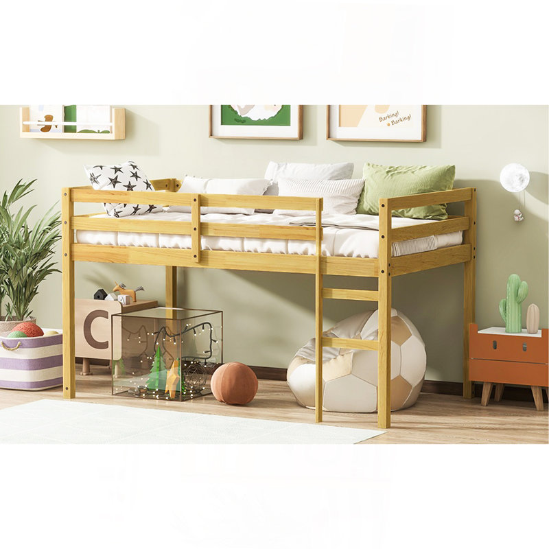 Solid Wooden, Rubber Wooden Twin Loft Bed With Ladder, Bed Platform Of Strengthened Slats, Natural, Natural, Twin