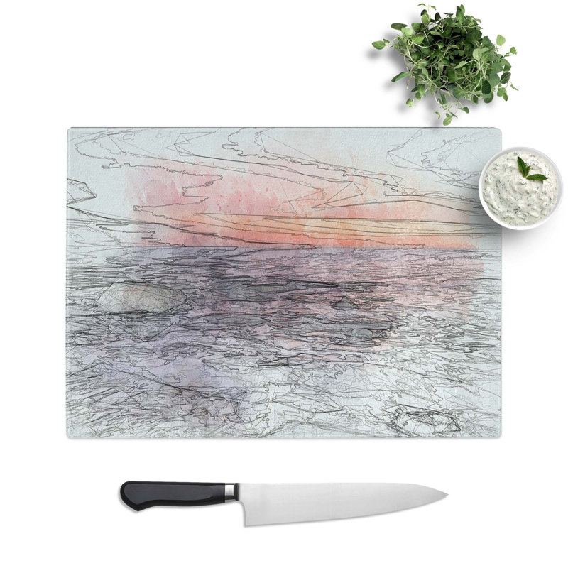 Tempered Glass Beach in Spain Chopping Board, 39 cm W x 28.5 cm L