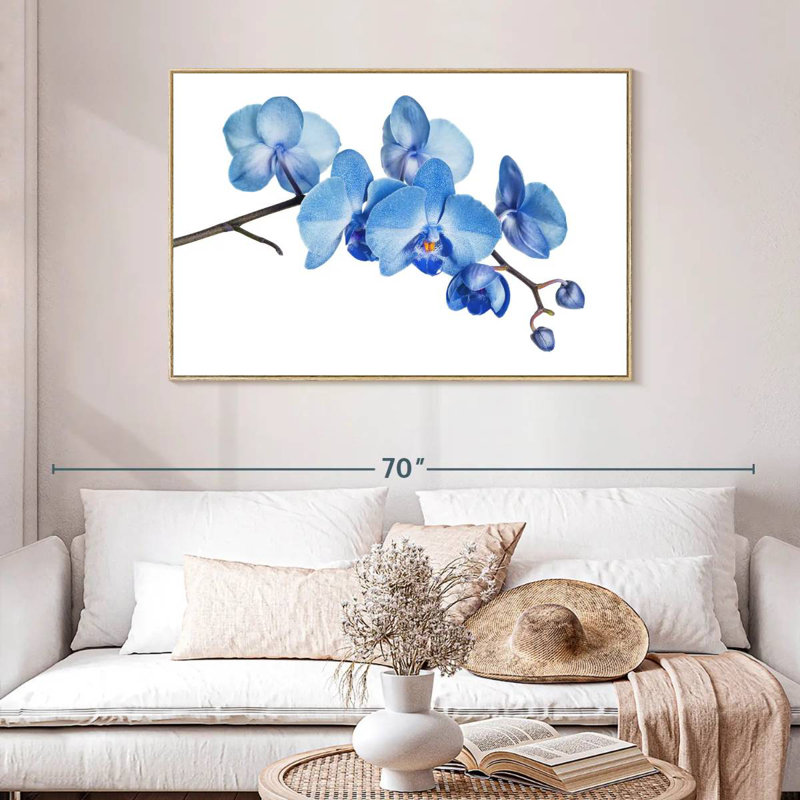 Orchidée bleue, Cadre flottant en bois naturel, 46 po x 31 po
