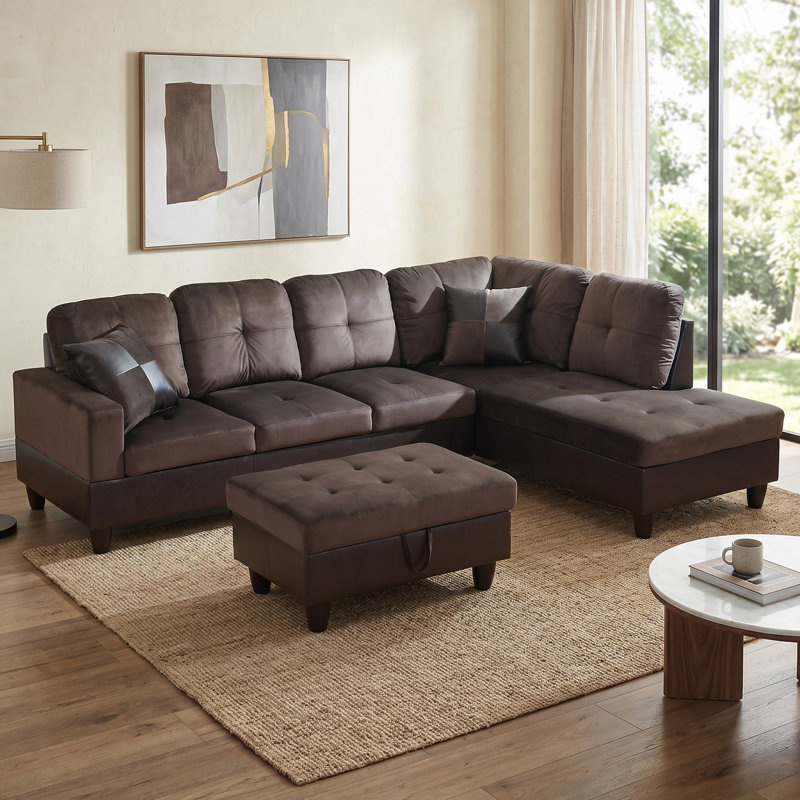 Boneless Sectional Couch Set For Living Room, 103 Inch Sectional Sofa Set With Storage Ottoman,l Shaped Modular Sofa For Living Room/apartmrnt/lounge/office(dark Brown,Chaise)