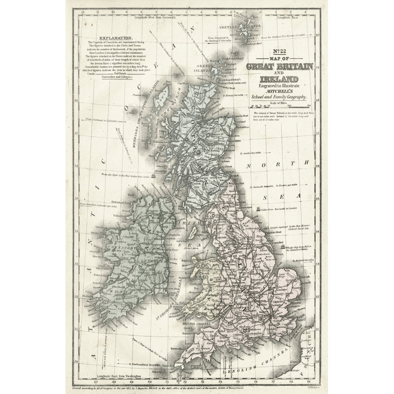 Mitchells Map G. Britain And Ireland by Mitchell - Wrapped Canvas Art Prints, 46cm H x 30cm W