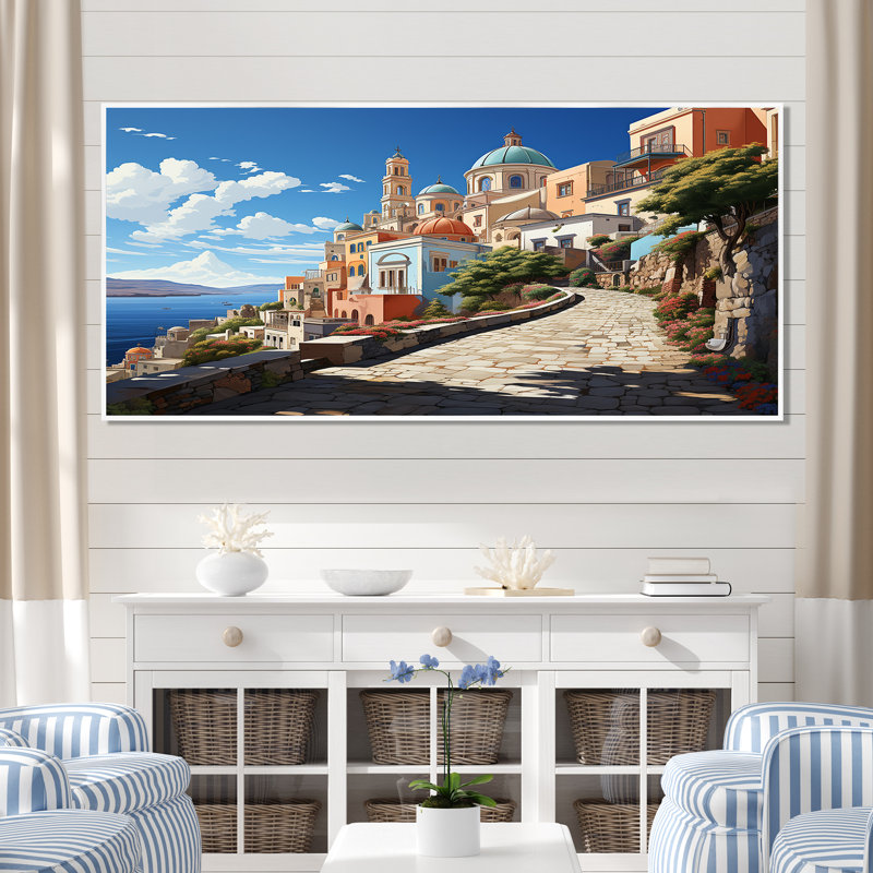 «Italian Coastal Village I», art mural paysage italien, Cadre flottant brun, H 24 po x l 32 po x P 1 po